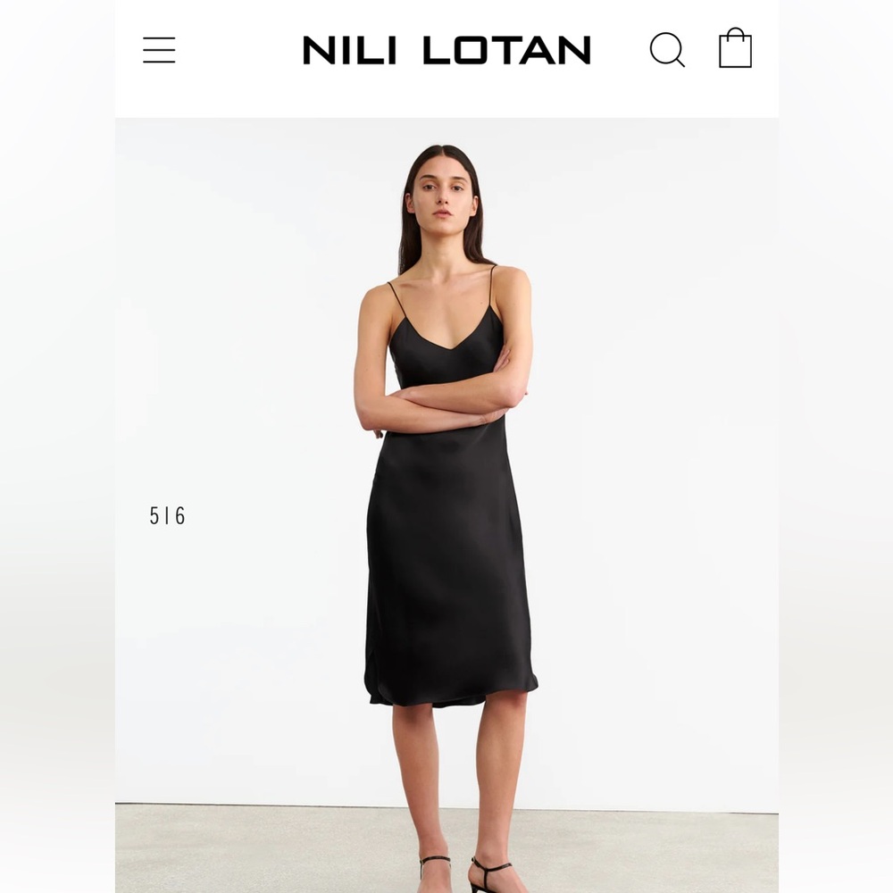 Nili Lotan Black Midi Cami Silk Slip Dress